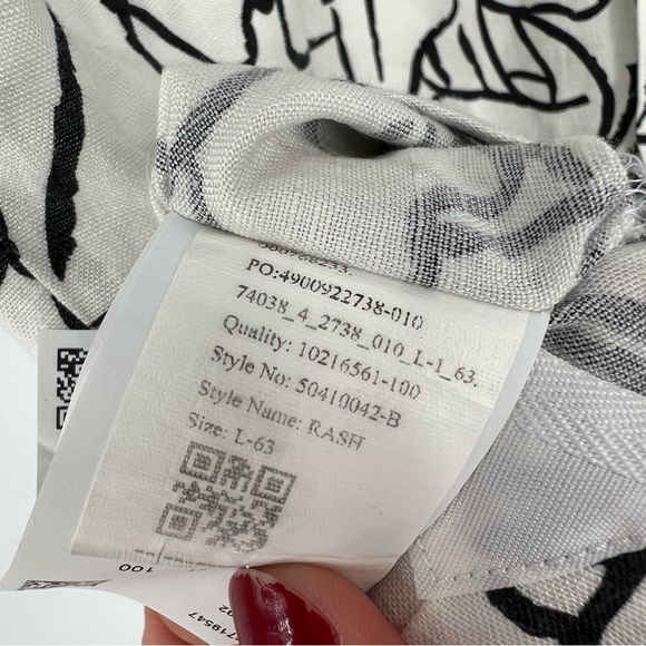 Hugo Boss Linen Black and White Floral Sketch RASH Shirt Large - Picture 10 of 15